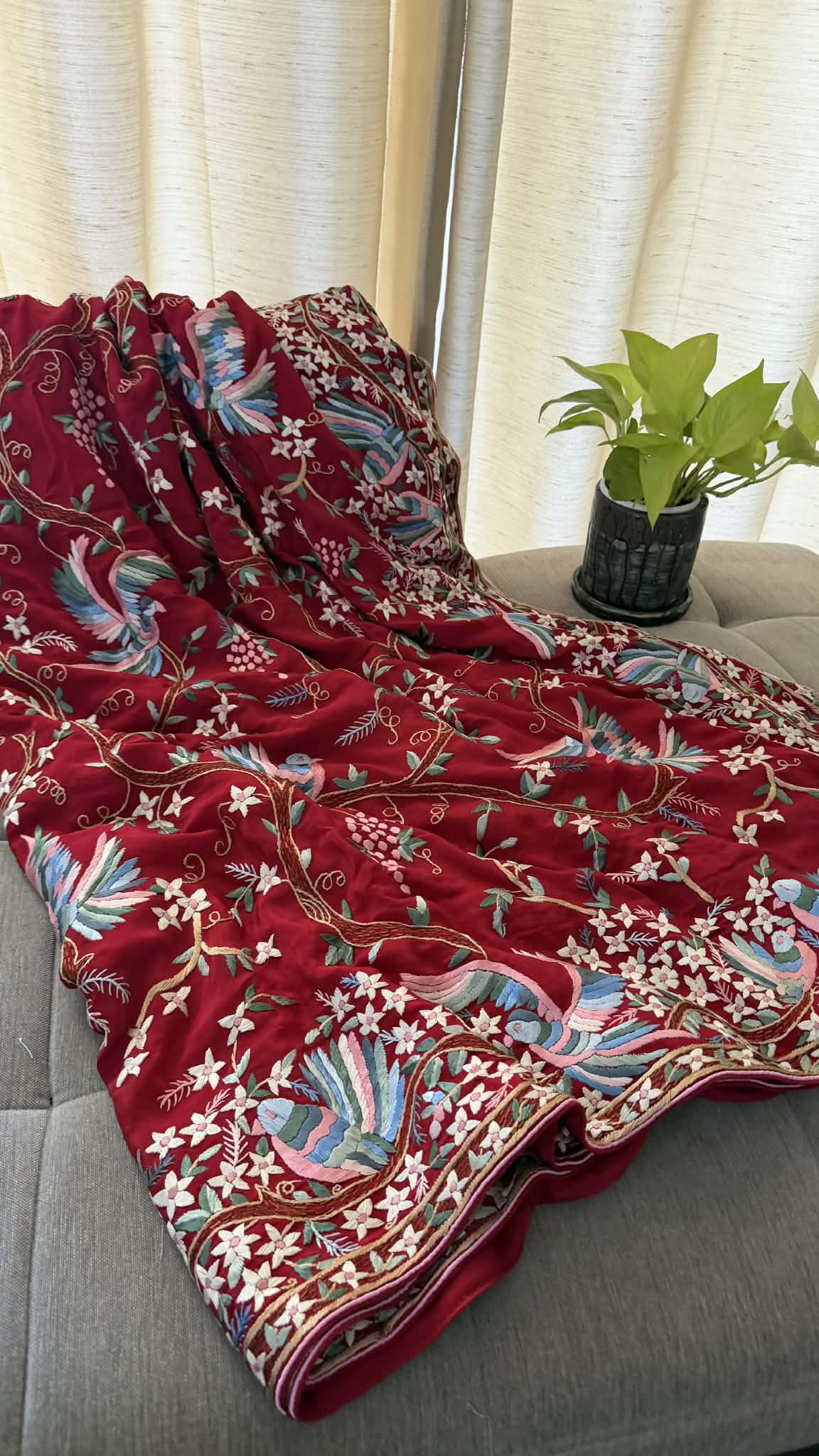 Designer Parsi Gara Saree with Multicolour Embroidery (Crepe Silk)