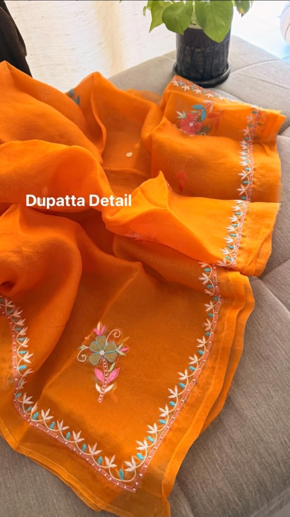 Luxury Pearl Handcrafted Organza Chikankari Suit- Rust