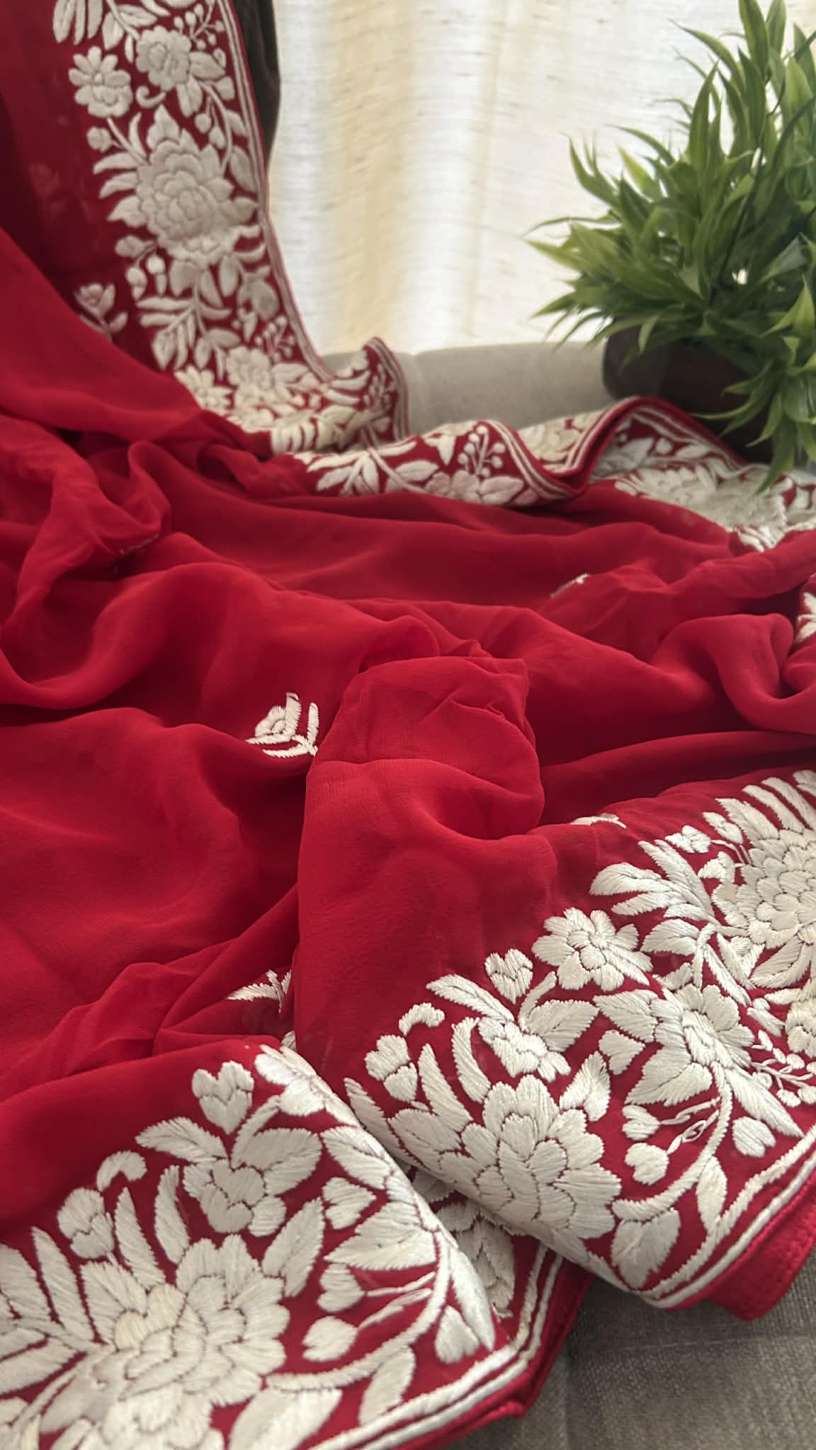 Artisanal Red Parsi Gara Dupatta