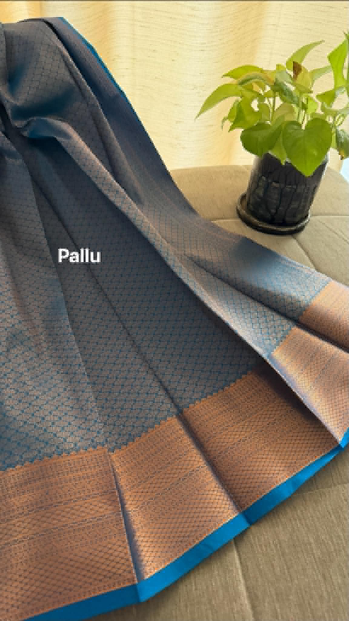Designer Blue Checked Silk Saree