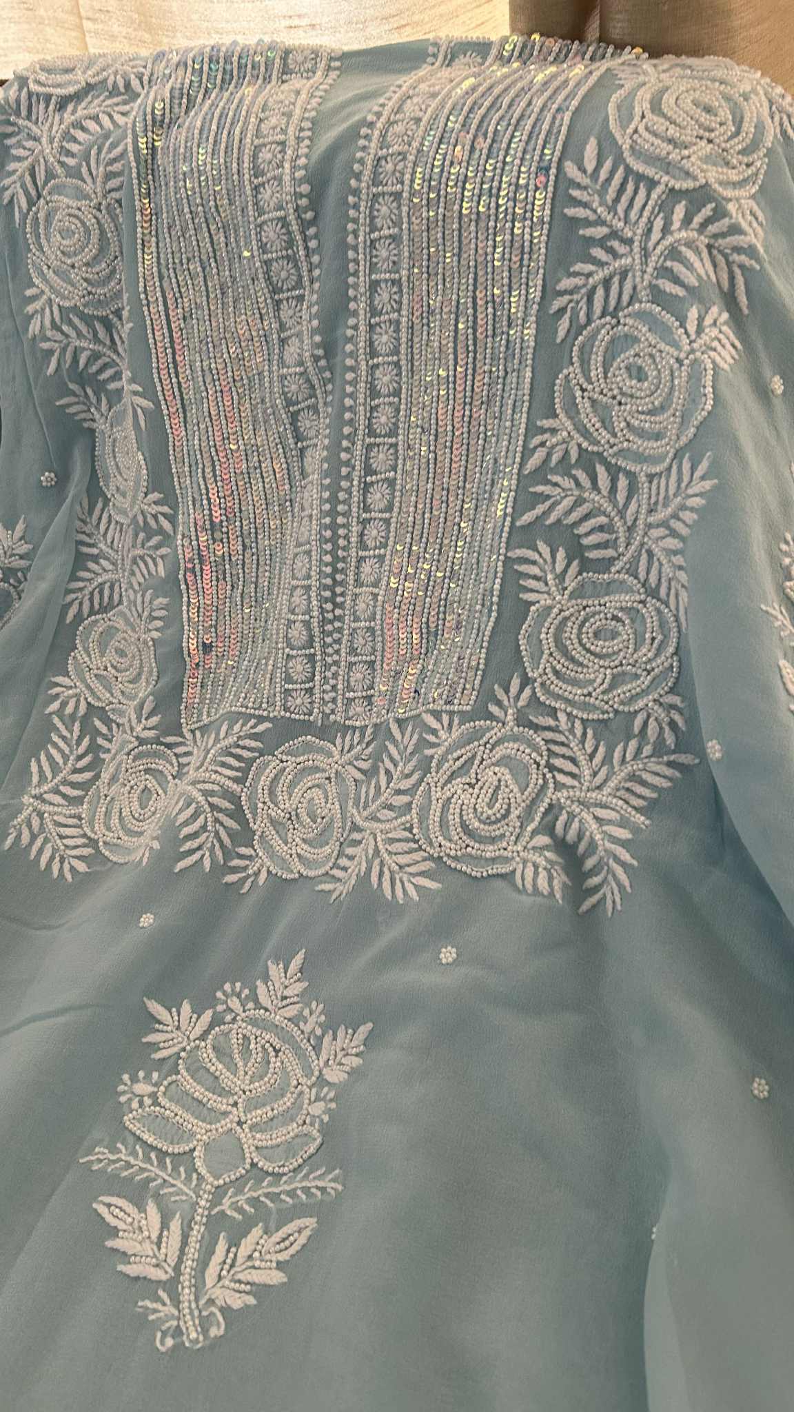 Sky Blue Pearl Lucknowi Chikankari Suit