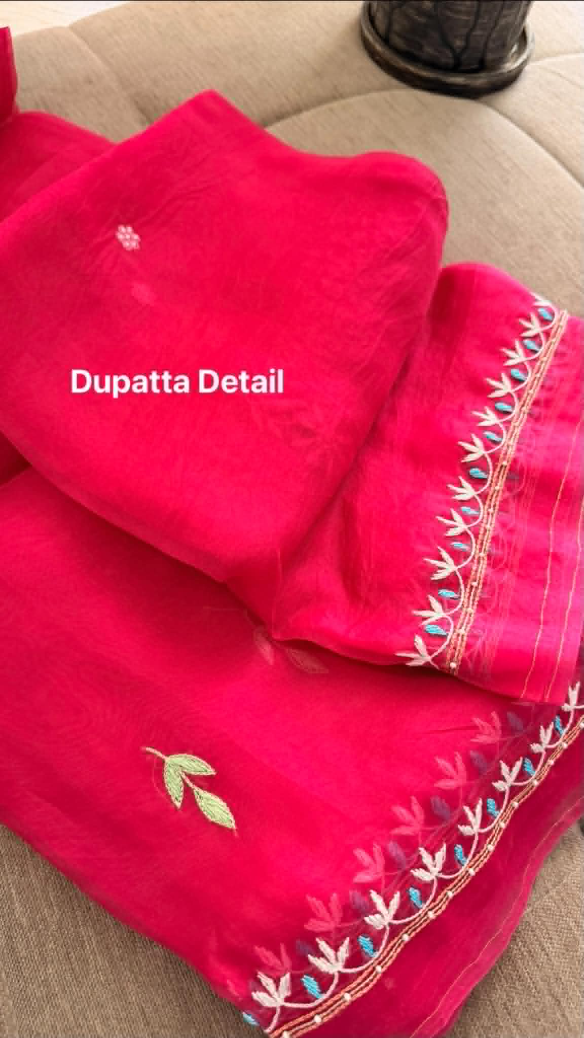 Luxury Pearl Handcrafted Organza Chikankari Suit- Magenta