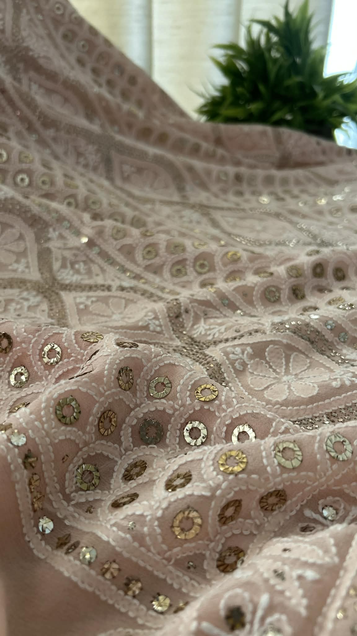 Pastel Pink Ring Mukaish Chikankari Suit (Kurta & Dupatta)