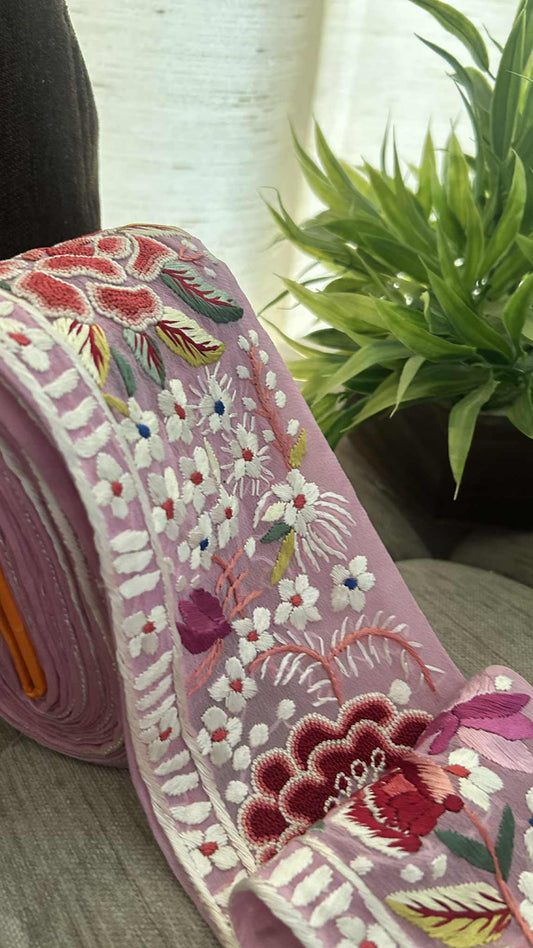 Exclusive Parsi Gara Hand Embroidered Border (Purple)