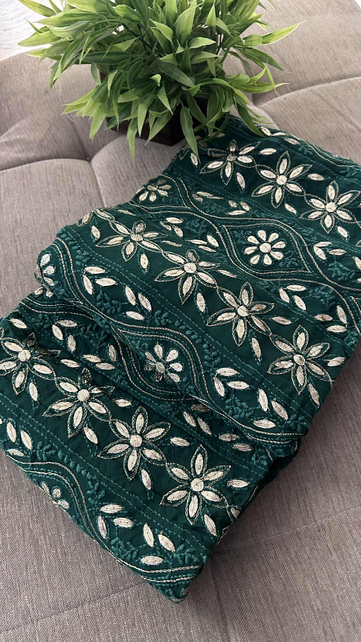 Emerald Green Gota Patti Unstitched Chikankari Suit (Kurta & Dupatta)