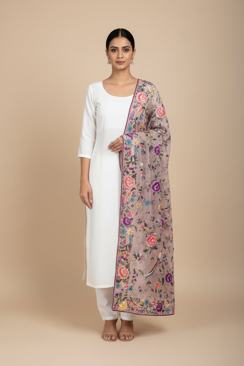 Handcrafted Heirloom Parsi Gara Dupatta