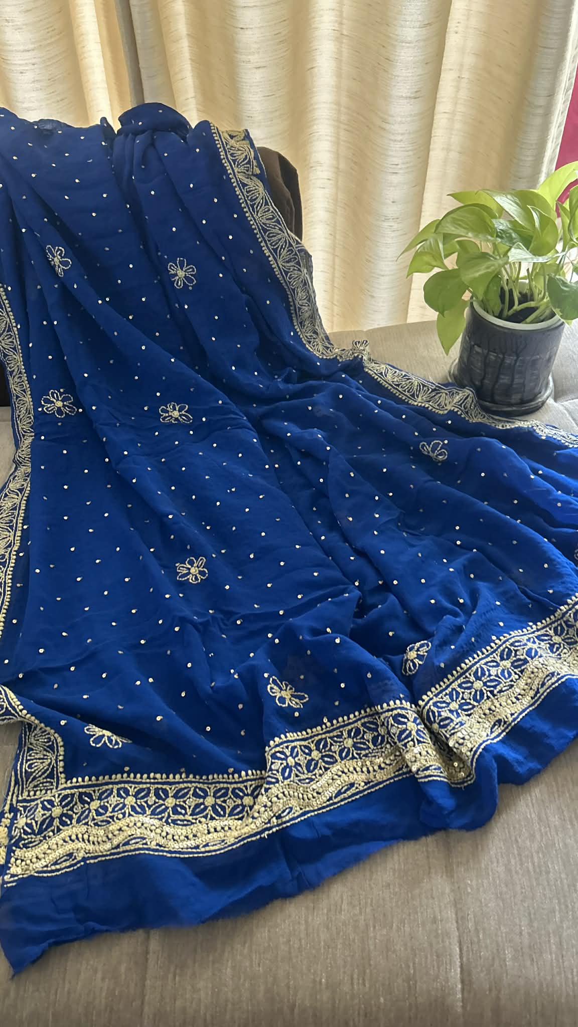 Masterpiece Royal Blue  Cut Dana & Sequins Work Chikankari Anarkali Suit