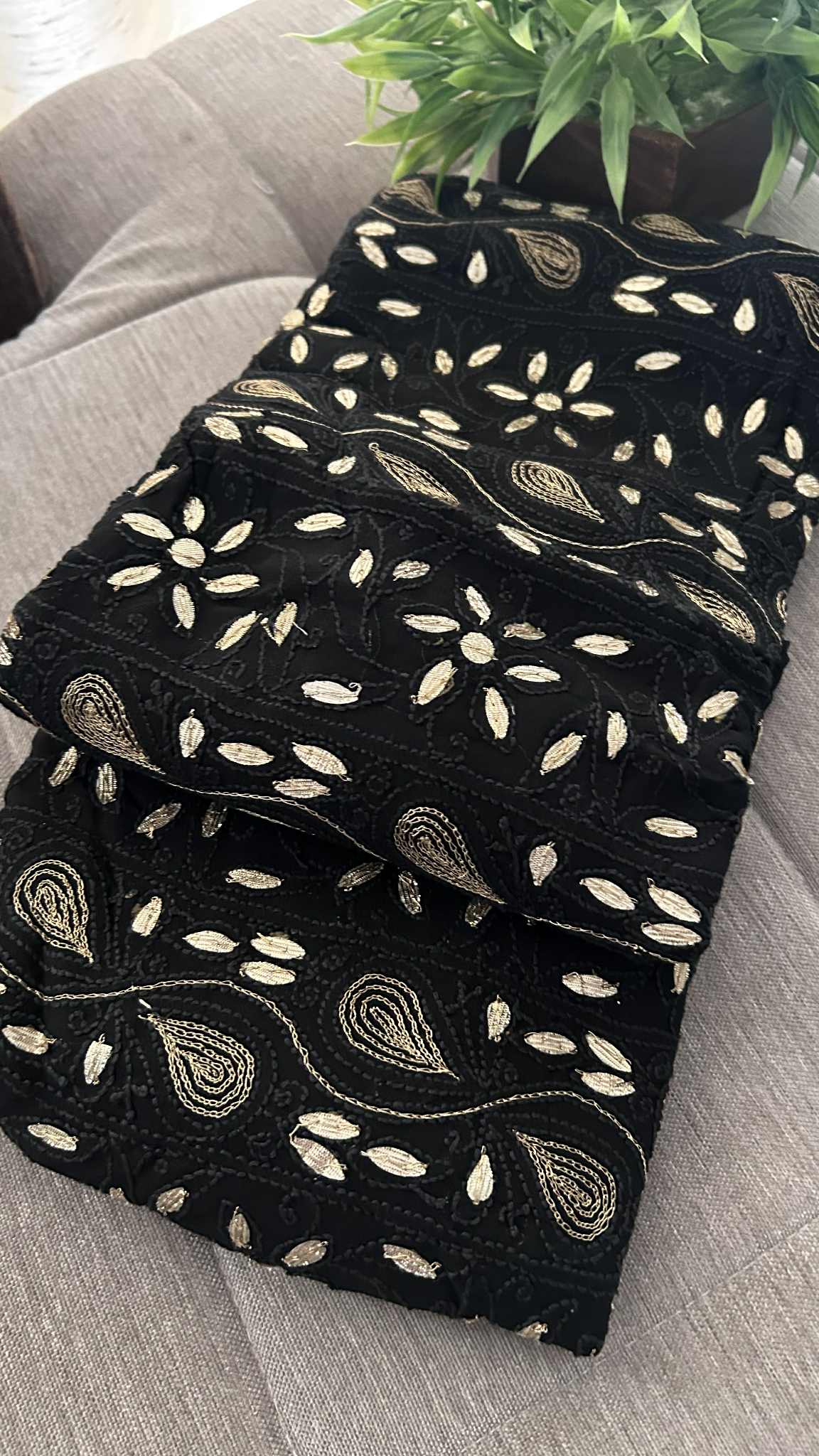 Black Gota Patti Unstitched Chikankari Suit (Kurta & Dupatta)