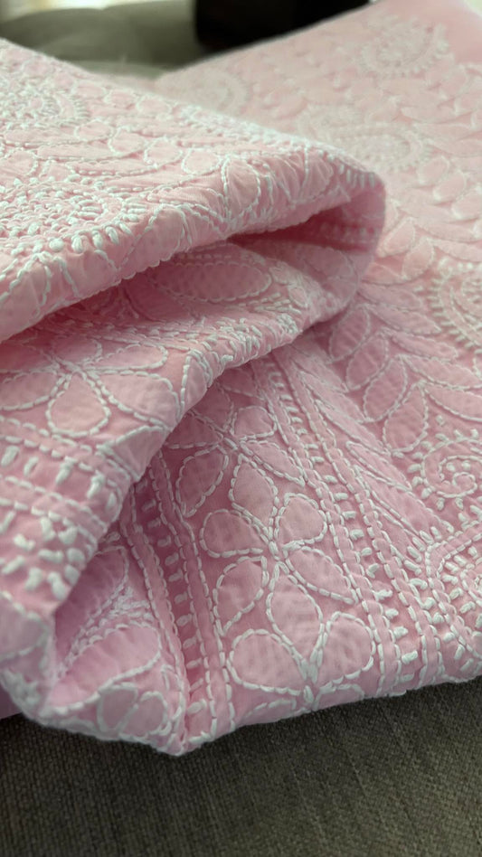 Baby Pink Cotton Chikankari Kurti Fabric (Kurti Fabric)