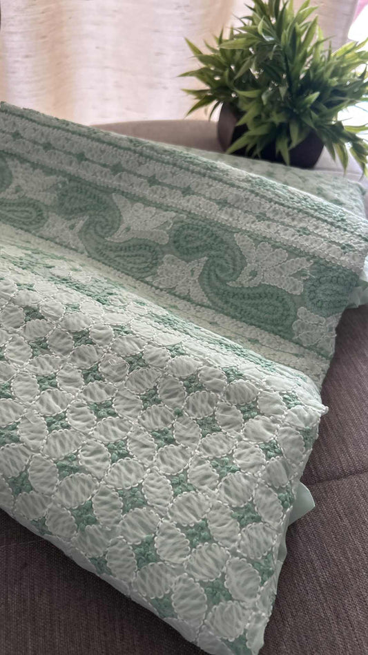 Sea Green Cotton Chikankari Kurti Fabric (Kurti Fabric)