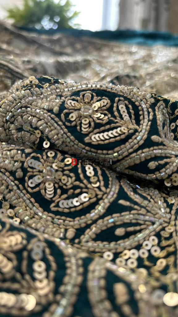 Emerald Green Masterpiece Cut Dana Sequin Chikankari Suit (Kurta & Dupatta) Chikankari Suits