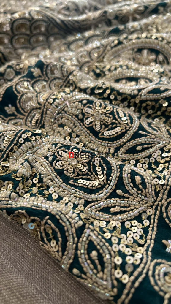 Emerald Green Masterpiece Cut Dana Sequin Chikankari Suit (Kurta & Dupatta) Chikankari Suits