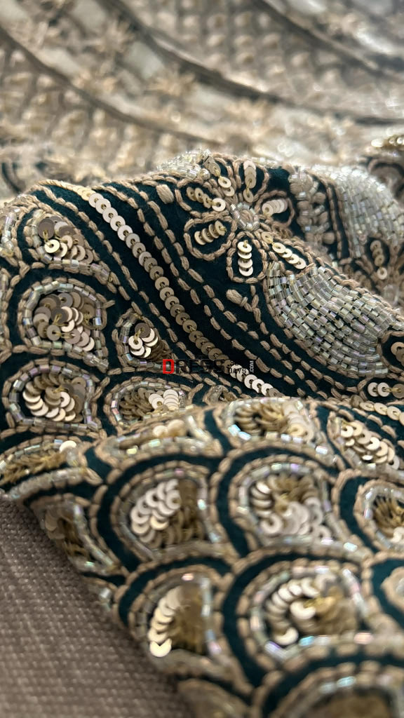 Emerald Green Masterpiece Cut Dana Sequin Chikankari Suit (Kurta & Dupatta) Chikankari Suits