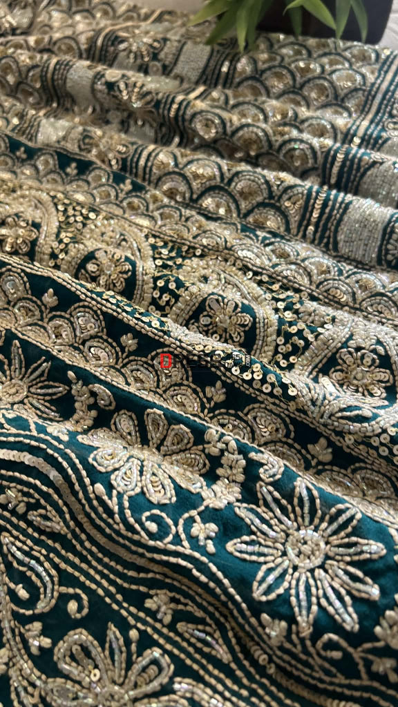 Emerald Green Masterpiece Cut Dana Sequin Chikankari Suit (Kurta & Dupatta) Chikankari Suits