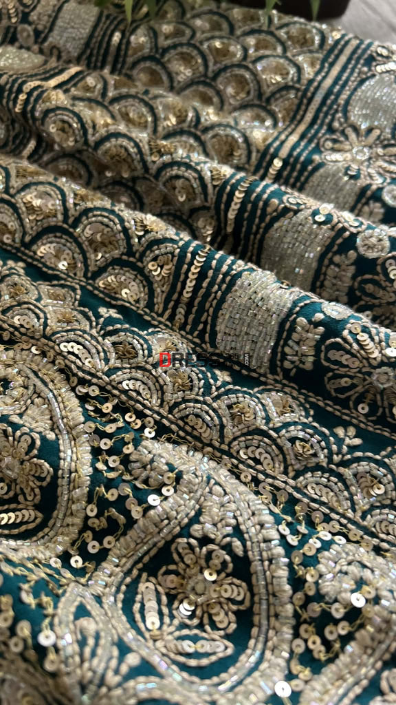 Emerald Green Masterpiece Cut Dana Sequin Chikankari Suit (Kurta & Dupatta) Chikankari Suits