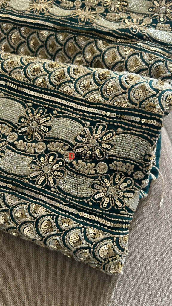 Emerald Green Masterpiece Cut Dana Sequin Chikankari Suit (Kurta & Dupatta) Chikankari Suits
