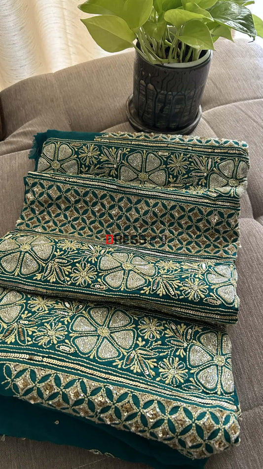Emerald Green Masterpiece Cut Dana Sequin Chikankari Suit (Kurta & Dupatta) Chikankari Suits