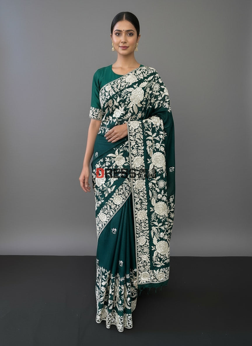 Emerald green parsi gara saree