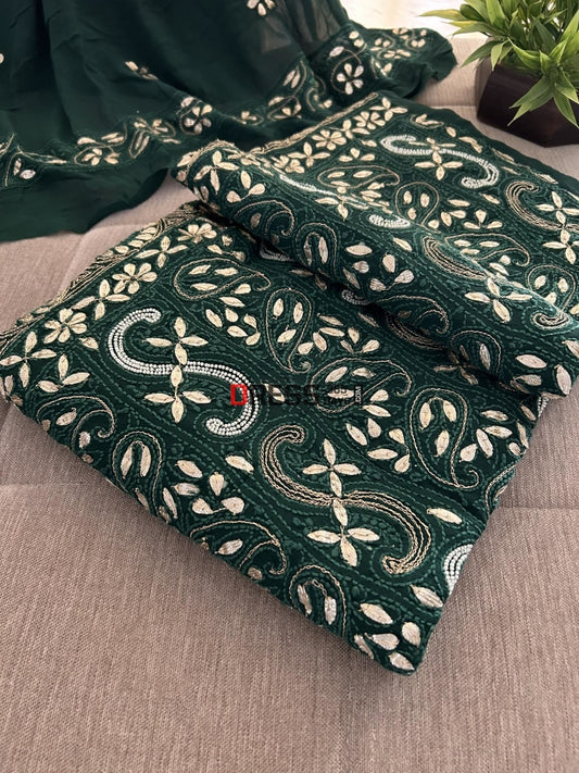 Emerald Green Pearl & Gota Patti Chikankari Suit Suits