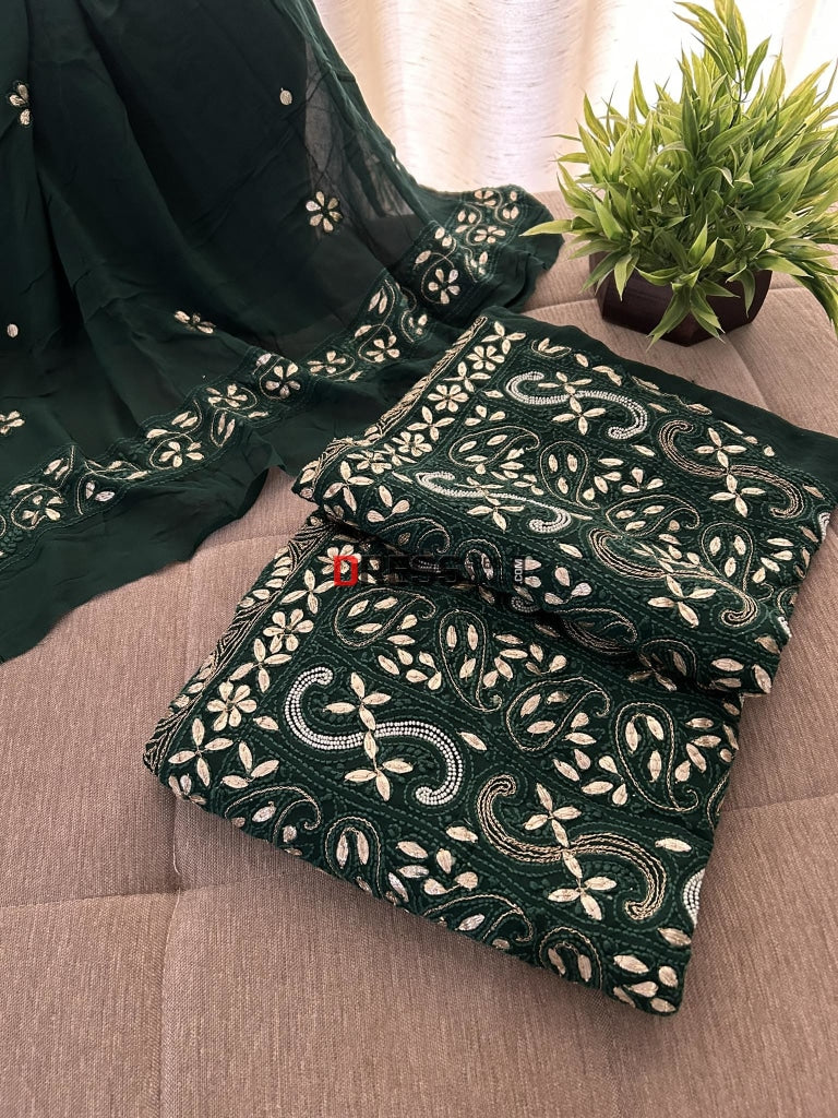 Emerald Green Pearl & Gota Patti Chikankari Suit Suits