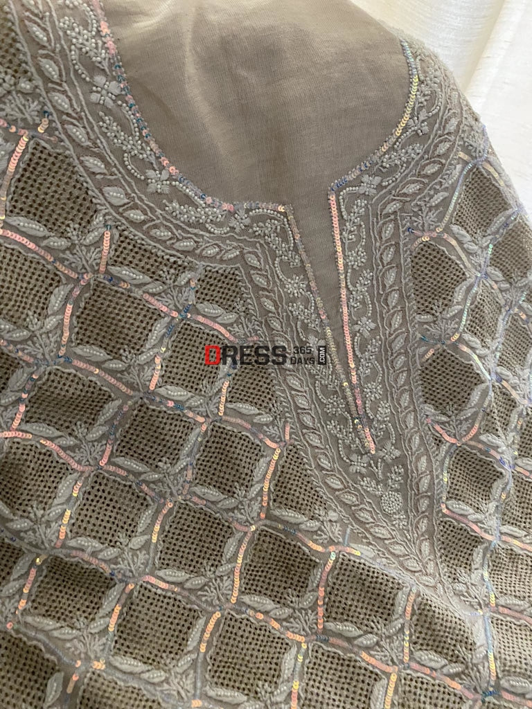 Exclusive Hand Jaali & Pearl Tissue Chanderi Suit Chikankari Suits