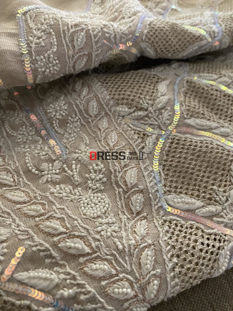 Exclusive Hand Jaali & Pearl Tissue Chanderi Suit Chikankari Suits