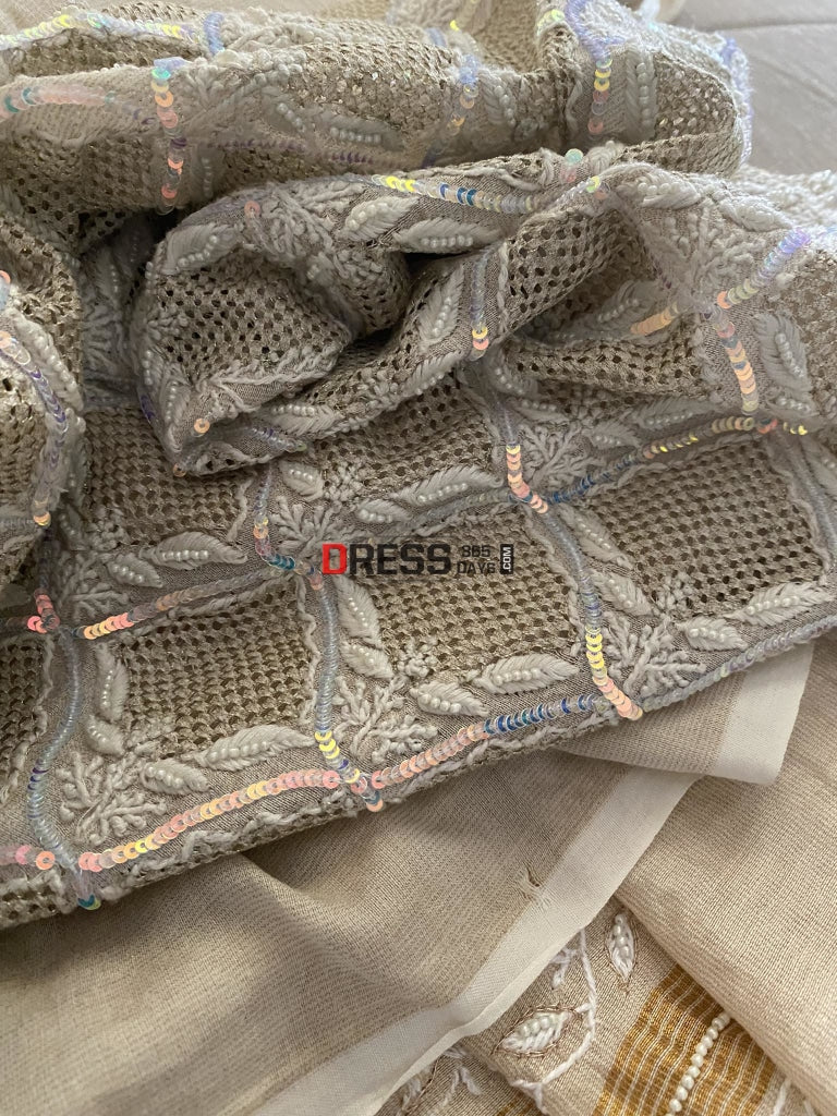 Exclusive Hand Jaali & Pearl Tissue Chanderi Suit Chikankari Suits