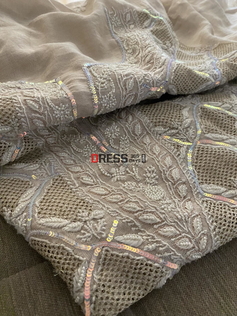 Exclusive Hand Jaali & Pearl Tissue Chanderi Suit Chikankari Suits