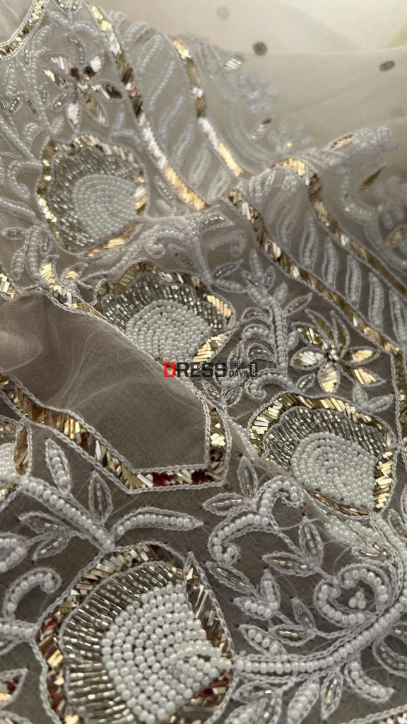 Exclusive Ivory Organza Pearl Mukaish Suit Chikankari Suits