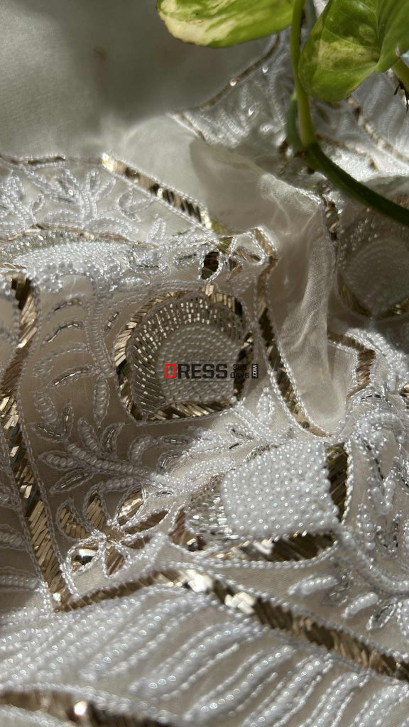 Exclusive Ivory Organza Pearl Mukaish Suit Chikankari Suits