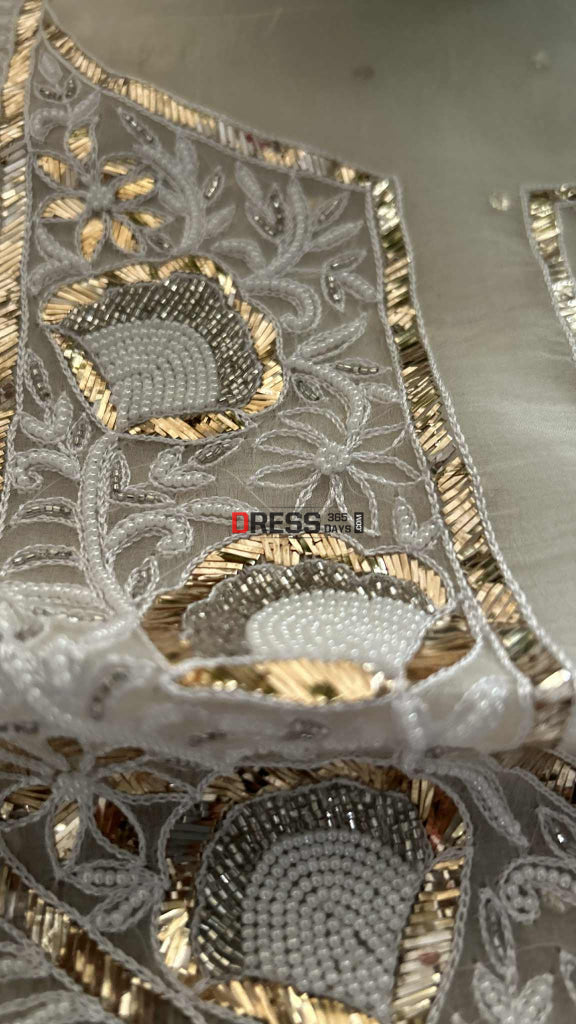 Exclusive Ivory Organza Pearl Mukaish Suit Chikankari Suits