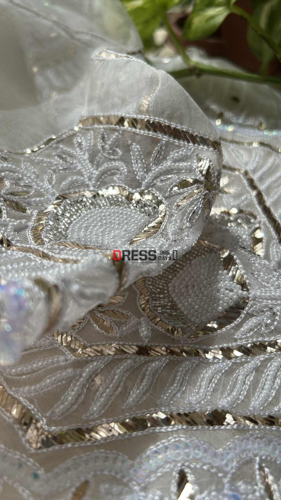 Exclusive Ivory Organza Pearl Mukaish Suit Chikankari Suits