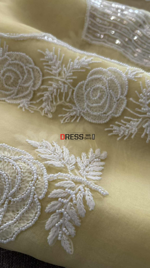 Exclusive Lemon Yellow Organza Chikankari Pearl Suit Chikankari Suits