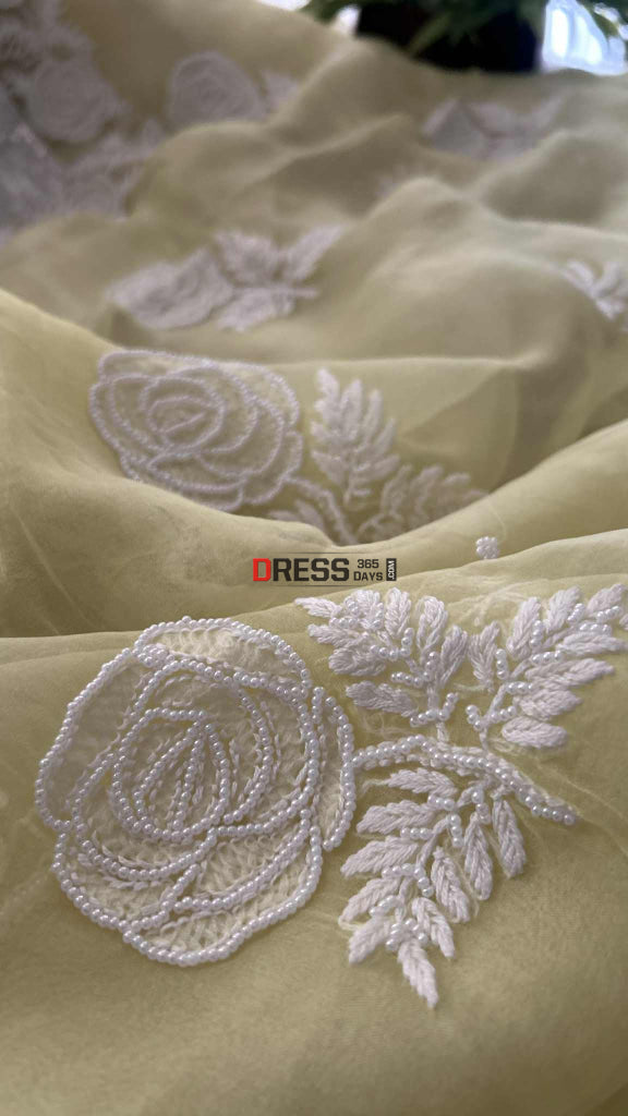 Exclusive Lemon Yellow Organza Chikankari Pearl Suit Chikankari Suits