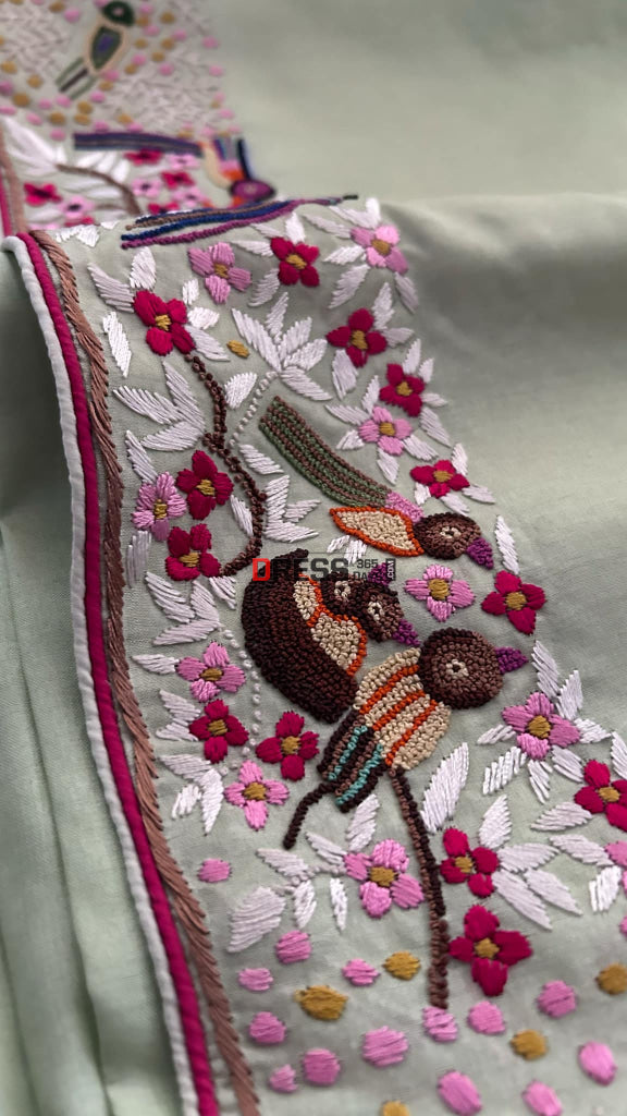 Exclusive Light Green Tussar Silk Parsi Gara Saree