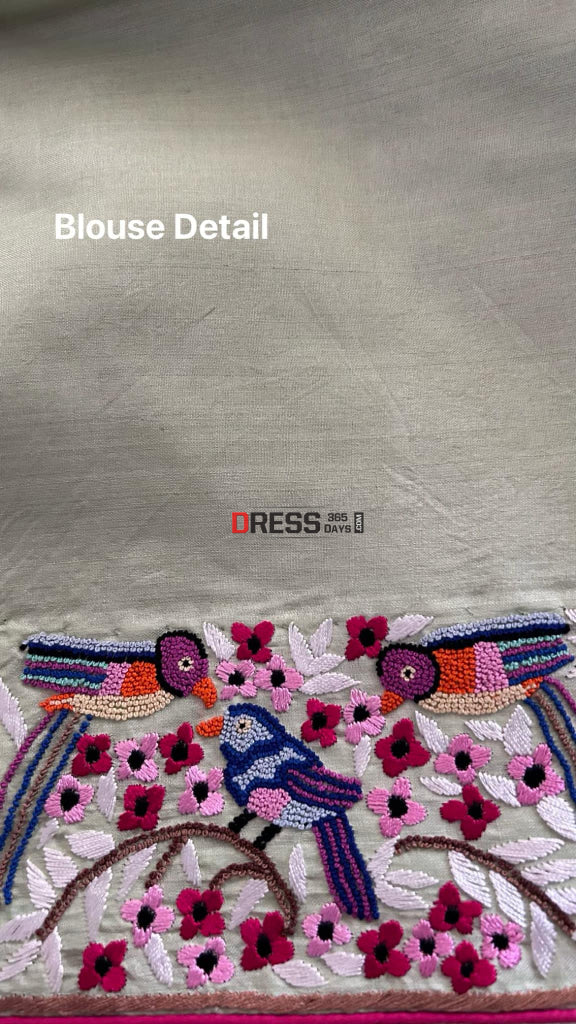 Exclusive Light Green Tussar Silk Parsi Gara Saree