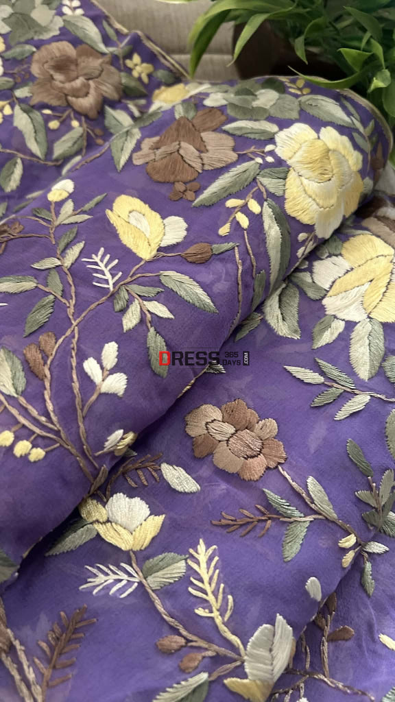 Exclusive Lilac Parsi Gara Dupatta with Floral Multicolour Embroidery Parsi Gara Dupatta