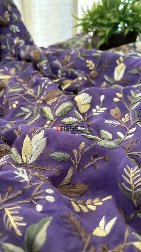 Exclusive Lilac Parsi Gara Dupatta with Floral Multicolour Embroidery Parsi Gara Dupatta