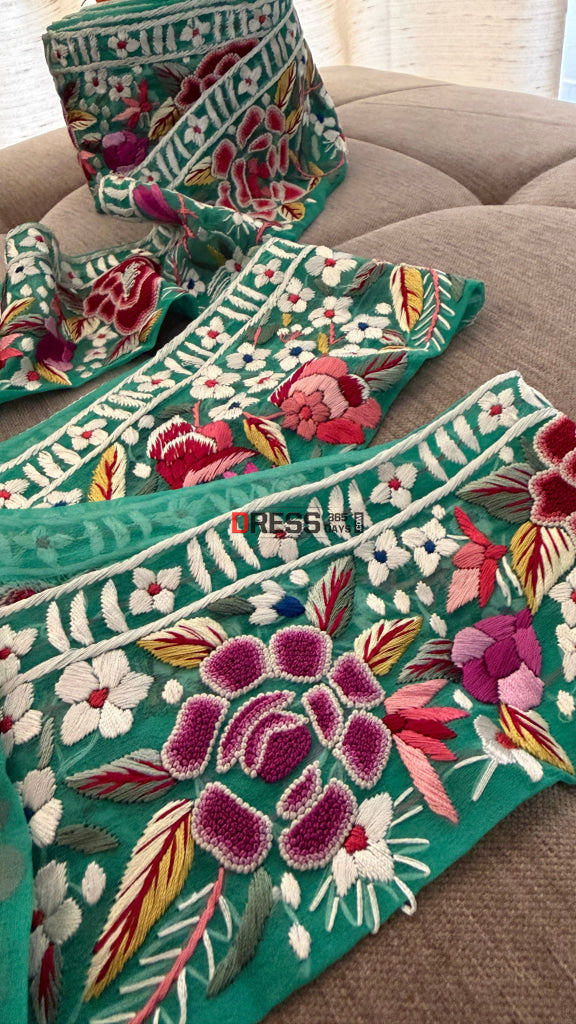 Exclusive Parsi Gara Hand Embroidered Border (Green)