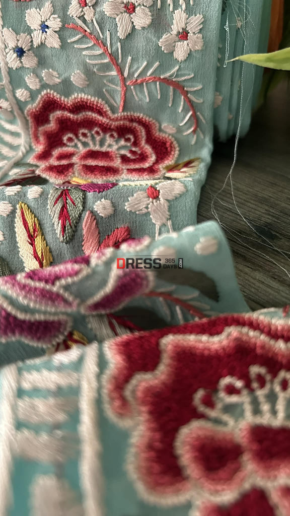 Exclusive Parsi Gara Hand Embroidered Border (Sea Green)