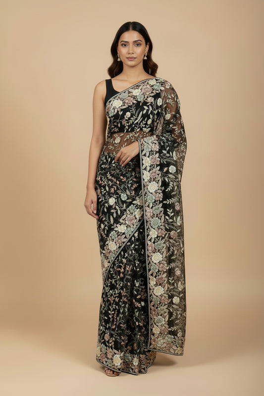 Antique Black Parsi Gara Saree