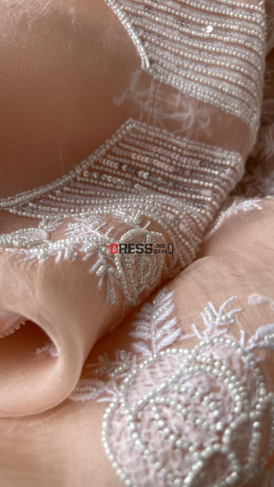 Exclusive Pastel Pink Organza Chikankari Pearl Suit - Chikankari Suits