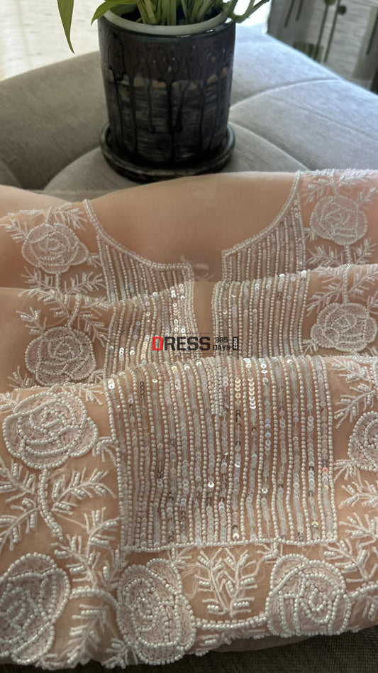 Exclusive Pastel Pink Organza Chikankari Pearl Suit - Chikankari Suits