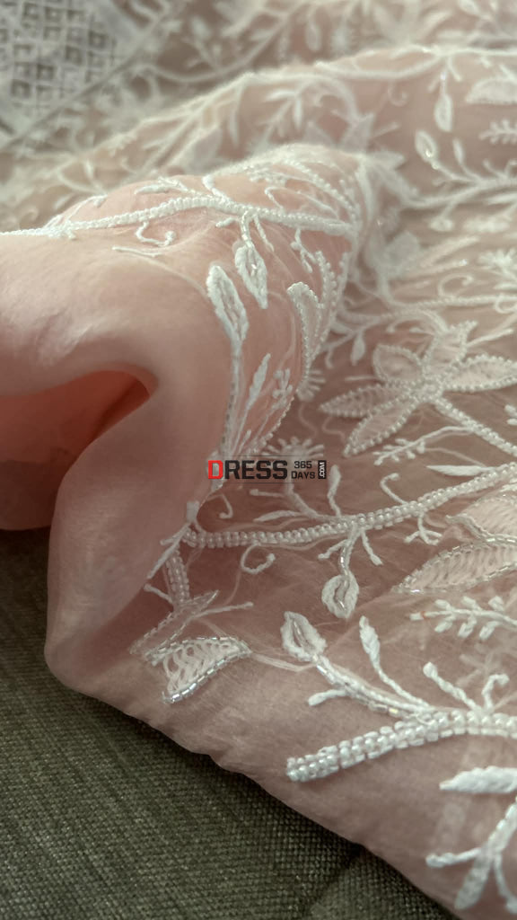 Exclusive Pastel Pink Organza Pearl Chikankari Suit - Chikankari Suits