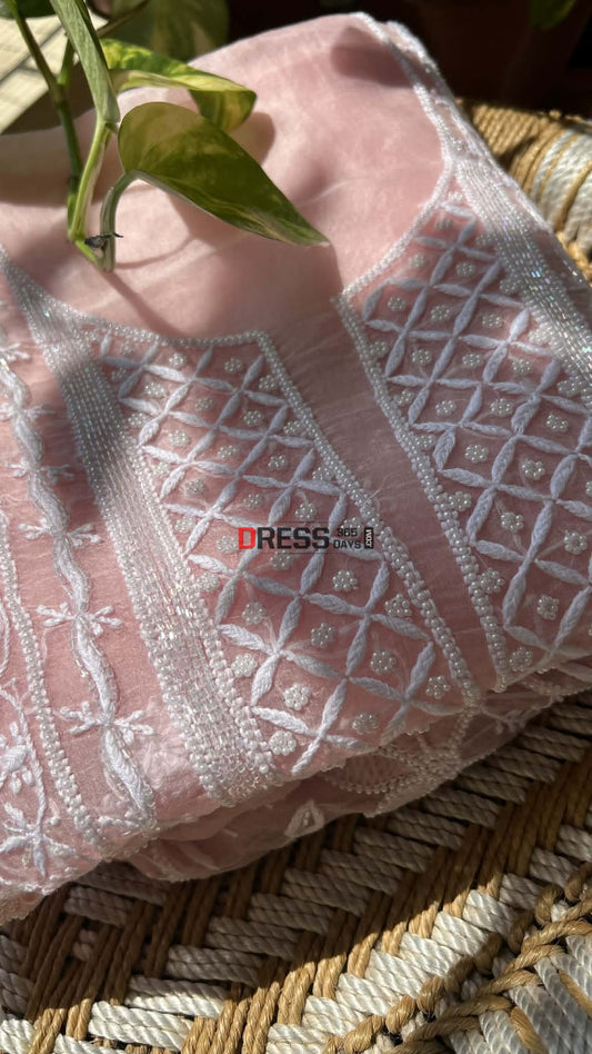 Exclusive Pastel Pink Organza Pearl Chikankari Suit - Chikankari Suits