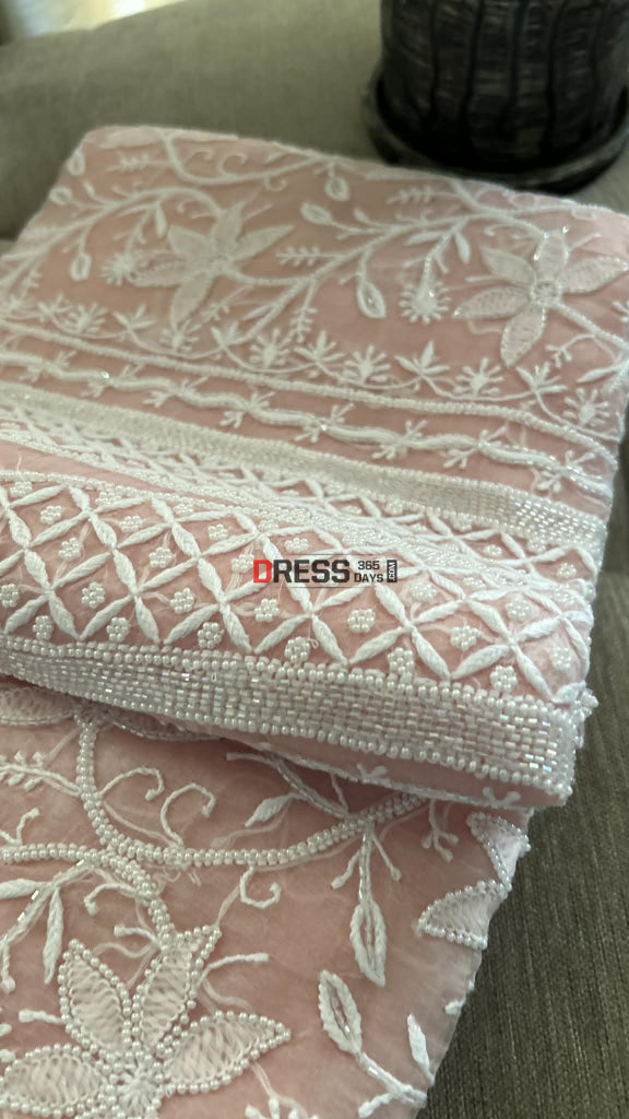 Exclusive Pastel Pink Organza Pearl Chikankari Suit - Chikankari Suits