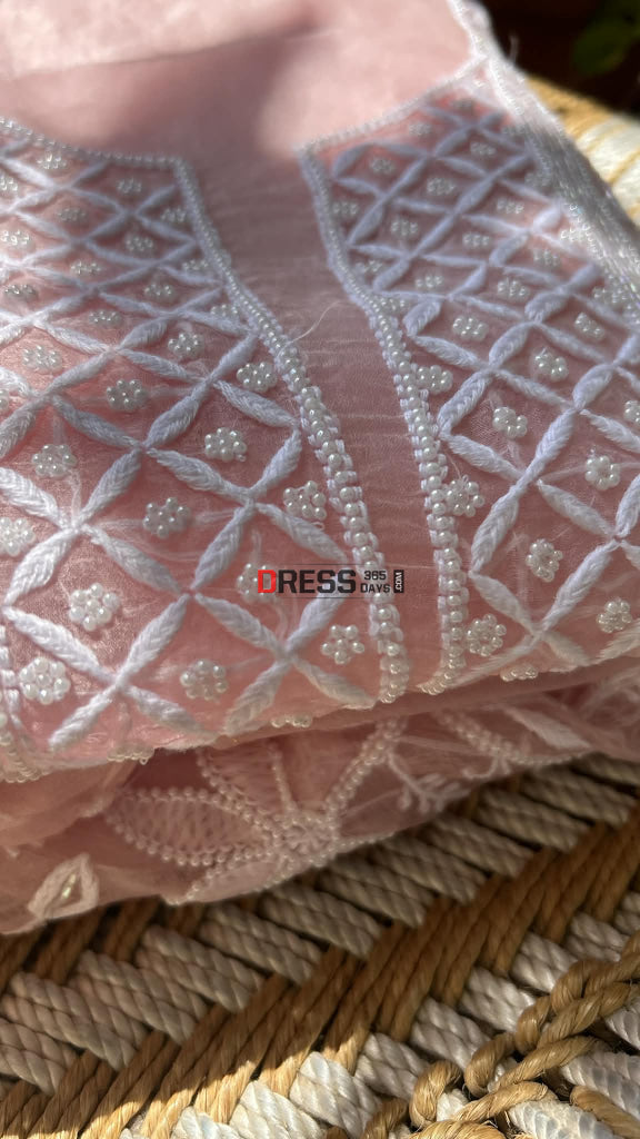 Exclusive Pastel Pink Organza Pearl Chikankari Suit - Chikankari Suits