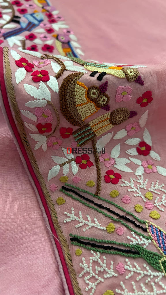 Exclusive Pastel Pink Tussar Silk Parsi Gara Saree