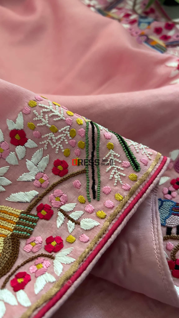 Exclusive Pastel Pink Tussar Silk Parsi Gara Saree