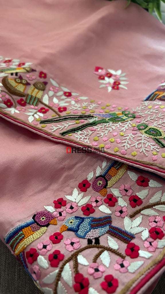 Exclusive Pastel Pink Tussar Silk Parsi Gara Saree